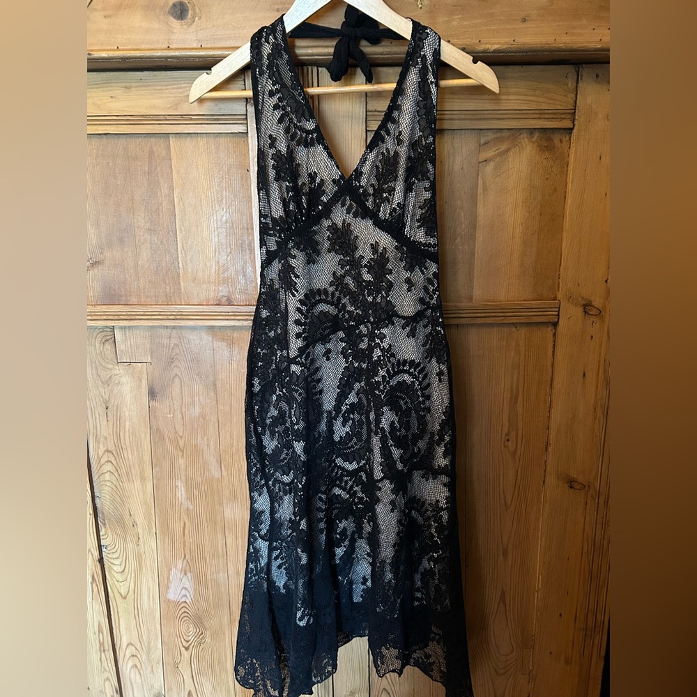 Heart Moon Star Black Lace Halter Dress